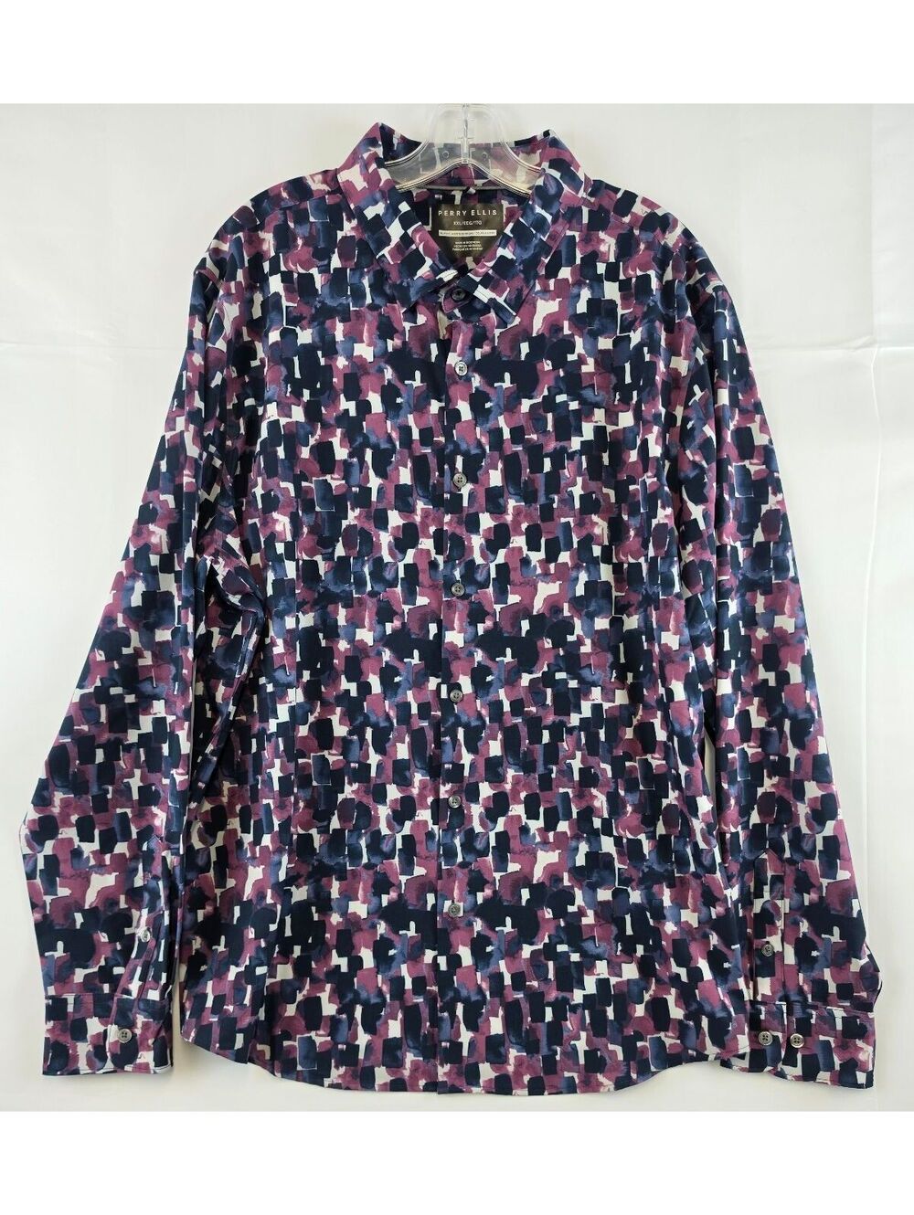 Perry Ellis Men's Slim Fit XXL Patterned Long Sleeve Shirt